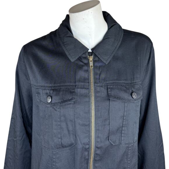 LOGO by Lori Goldstein Zip Front Long Sleeve Jacket Black Medium NWOT Lightweigh - Picture 10 of 14